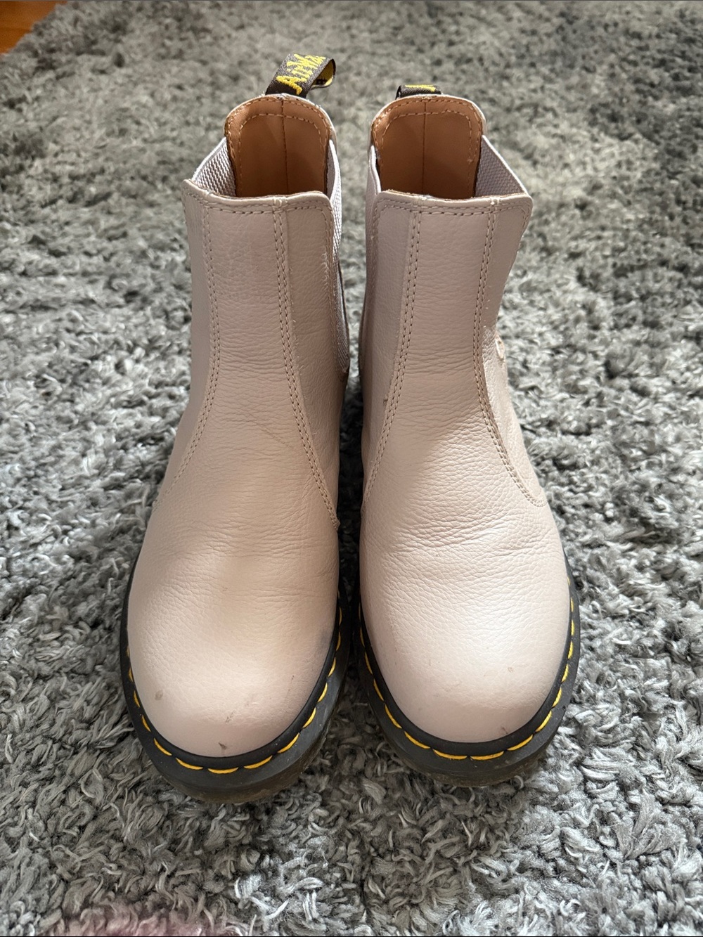 Dr. Martens Cream Leather Chelsea Boots with Yellow Stitching